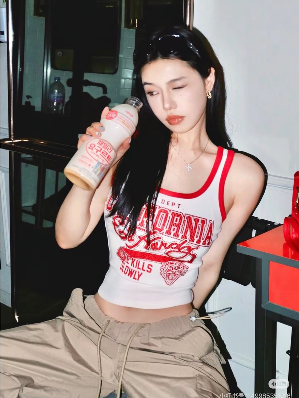 Ed Hardy California Graphic Tank Top White Red Y2K